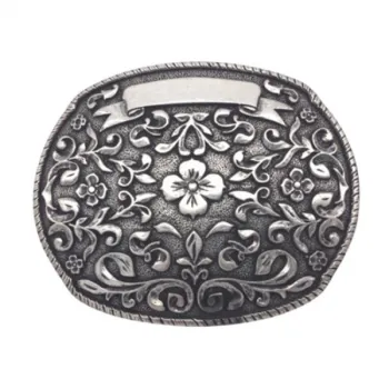 Design Belt Buckle Flower + slogan banner - Made in Italy - frontview